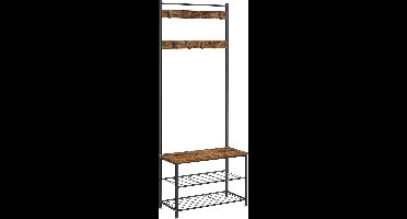 FurnStar - Kapstok - kapstok met schoenenopbergbank - halboom met schoenenrek - 3-in-1 ontwerp - stalen frame - voor hal - entree - 32 x 70 x 177 cm - industrieel - Rustiek bruin + zwart
