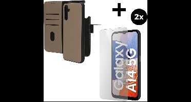 Mobiparts Leather 2 in 1 Wallet Case hoesje geschikt voor Samsung Galaxy A14 (2023) 5G met 2 Screenprotectors van Gehard Glas - Beige