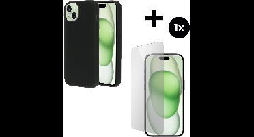 Mobiparts Silicone Cover MagSafe hoesje geschikt voor Apple iPhone 15 Plus - MagSafe - met 1 Screenprotector van Gehard Glas - Zwart
