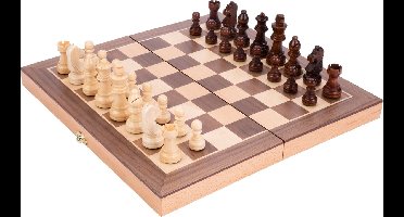 Schaakspel Beukenhout met Walnoot Fineer – Opklapbaar Houten Schaakbord 30x30 cm – Luxe Ingelegd Speelveld – Reis & Thuis editie – Engelhart Games