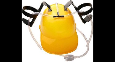 Bierhelm geel – Handsfree drankhelm – Ruimte voor 2 blikjes of flesjes – Verstelbare maat – Opvallend felgeel – Geschikt voor bier en frisdrank – Feestgadget – One size fits all