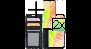 Hoesje - Met 2x Screenprotector - Geschikt voor OPPO A57 - Luxe Pasjeshouder - Bookcase Portemonee - Flip Case - Kunstleer Book Case - Flipcase Hoes - Book Cover - Walletcase - Portemonneehoes - Zwart