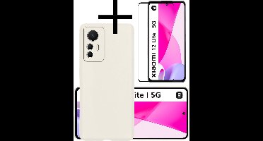 Hoesje - Met Screenprotector - Geschikt voor Xiaomi 12 Lite - Sterk & Shockproof - Back Cover - Siliconen Case - Telefoon Hoes - Wit