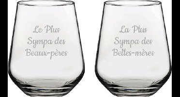 Drinkglas gegraveerd - 42,5cl - Le Plus Sympa des Beaux-pères & La Plus Sympa des Belles-mères