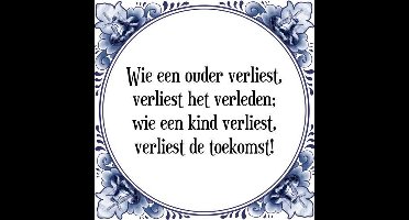 Tegeltje met Spreuk (Tegeltjeswijsheid): Wie een ouder verliest, verliest het verleden; wie een kind verliest, verliest de toekomst! + Kado verpakking & Plakhanger
