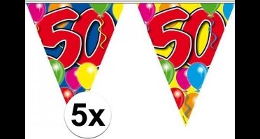 5x stuks leeftijd versiering vlaggenlijnen / vlaggetjes / slingers 50 jaar geworden thema 10 meter