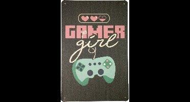 Gamer girl - Metalen wandbord - Wandbord - Gaming decoratie - Game decoratie - Gaming - Tekstbord - Wandborden - Metalen bord - Cave & Garden