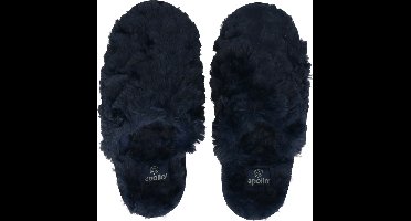 Dames instap slippers/pantoffels donker blauw maat 41-42