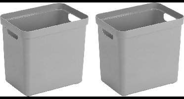 Sunware Opbergbox Sigma - 3x - kunststof - lichtgrijs - 25 liter - Opbergbakken/opbergers - 35 x 25 x 36 cm