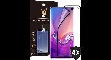 4x Screenprotector geschikt voor Samsung Galaxy S10 | Glas PET Folie Screen Protector Zwart iCall | Full-Screen