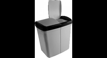 Sunware Duo Prullenbak - met 2 compartimenten van 25L - met push buttons voor openen - grijs/zwart
