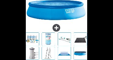 Intex Rond Opblaasbaar Easy Set Zwembad - 457 x 107 cm - Blauw - Inclusief Pomp - Ladder - Grondzeil - Afdekzeil Onderhoudspakket - Filter - Stofzuiger - Solar Mat