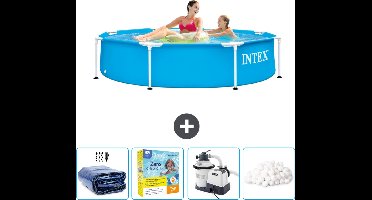 Intex Rond Frame Zwembad - 244 x 51 cm - Blauw - Inclusief Solarzeil - Onderhoudspakket - Zwembadfilterpomp - Filterbollen