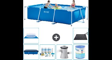 Intex Rechthoekig Frame Zwembad - 300 x 200 x 75 cm - Blauw - Inclusief Afdekzeil - Onderhoudspakket - Zwembadfilterpomp - Filter - Grondzeil - Solar Mat