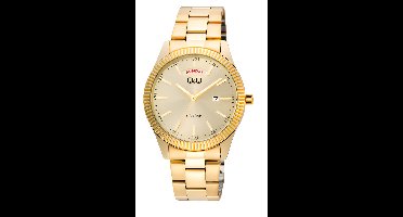 Q&Q A14A-001PY-Analoog - Heren - Stalen band - Rond - Metaal -Goudkleurig - Datum