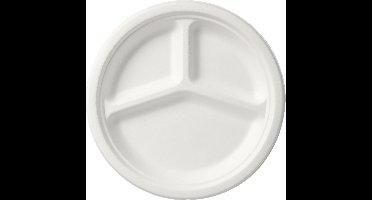 Duni Wegwerp fondue/gourmet borden - 50x - 3-vaks - wit - D26 cm - feest buffet bordjes