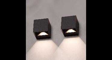 HOFTRONIC - Set van 2 Kansas solar wandlamp buiten met bewegingssensor en schemerschakelaar - 3000K warmwit licht - IP54 waterdicht - Monokristal - Zwart - Kubus buitenlamp wand