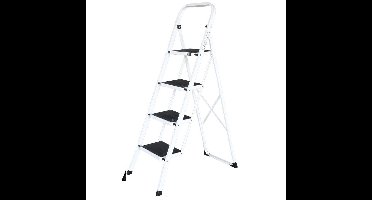 IVOL Huishoudtrap 4 treden - Keukentrap Inklapbaar - Wit - Antislip - Max. hoogte 93 cm