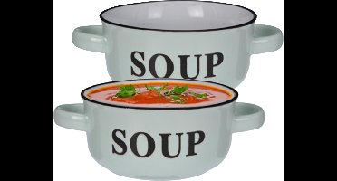Excellent Houseware Soepkommen/serveer schaaltjes - 2x - porselein - D13 x H7 cm - mintgroen
