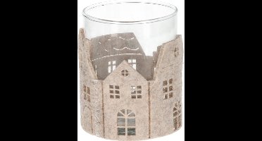 JENS Living Vilten theelichthouder - Grachtenpand - Beige