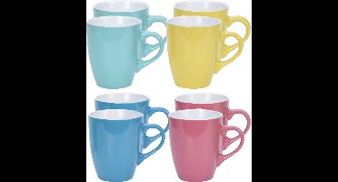 Excellent Houseware Koffie mokken/bekers Costa - 8x - keramiek - met oor - 340 ml