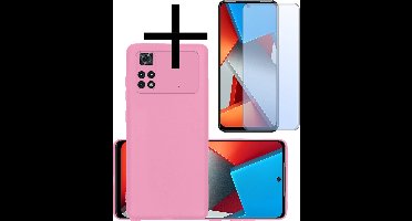 Hoesje - Met Screenprotector - Geschikt voor Xiaomi Poco M4 Pro 4G - Sterk & Shockproof - Back Cover - Siliconen Case - Telefoon Hoes - Lichtroze