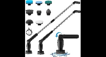 Elektrische Schoonmaakborstel, Leebein 2023 Draadloze Reinigingsborstel met Lange Steel en 8 Vervangbare Opzetborstels, 2 Roterende Snelheid Douche Scrubber voor Badkamer Bad, Vloer, Tegel, Keuken