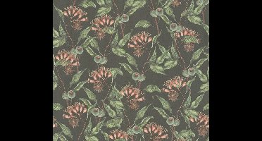 BLADEREN EN BLOEMEN BEHANG | Floraal - Zwart Groen Rood - Living Walls Drawn Into Nature