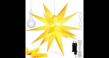 KESSER® LED Kerst Ster 3D, LED Verlichting met Timer, Kerstster Lampjes voor Binnen en Buiten, Kerstverlichting Advent Ster Verlichte Hangend, Warm Wit Licht - Geel / 60 cm, met Timer