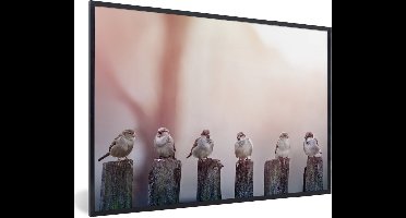PosterMonkey - Poster - Fotolijst - Vogel - Mus - Paal - Lucht - 30x20 cm - Poster vogels - Foto in lijst - Poster natuur - Poster in lijst - Woonkamer - Kader