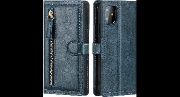 iPhone 12 Pro Max Book case met ritssluiting van LuxeBass - Flipcover - Magnetisch - 5 kaarten houder - Donkerblauw - telefoonhoes - gsm hoes - telefoonhoesjes