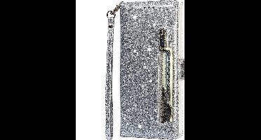 LuxeBass Hoesje geschikt voor Samsung Galaxy A02s Glitter Bookcase met rits - hoesje - portemonneehoesje - Zilver - telefoonhoes - gsm hoes - telefoonhoesjes