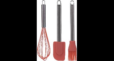 La Cucina Keukengerei set - 3 stuks - garde/pannenlikker/bakkwast - rood - RVS/siliconen - 26 cm