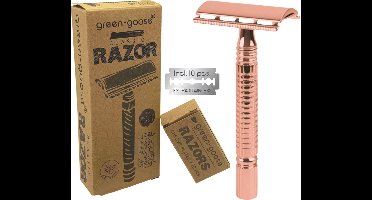 green-goose® Klassiek Scheerset | Met 10 Scheermesjes | Roze Goud | Duurzaam Scheren | Metalen Scheermes
