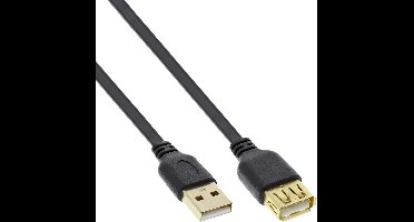 USB naar USB platte verlengkabel - USB2.0 - tot 1A / zwart - 2 meter