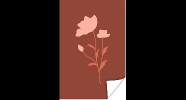 Poster Illustratie van een roze bloem op een bruine achtergrond - 20x30 cm