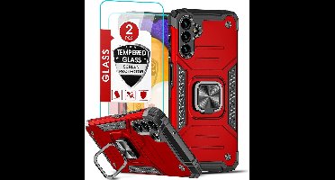Hoesje Geschikt Voor Samsung Galaxy A13 5G / A04s Hoesje – Ring houder - Magnetisch Auto Mount – Met 2x screenprotector – gehard glas – Rood