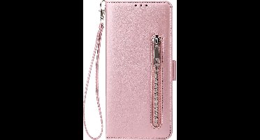 Shop4 - Samsung Galaxy S20 Ultra Hoesje - Wallet Case Cabello met Ritssluiting Rosé Goud
