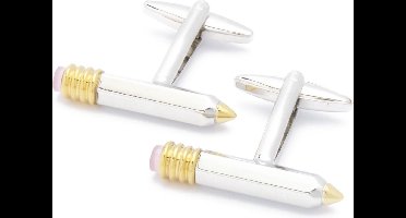 Manchetknopen - Potlood Zilver met Roze Gum