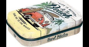 VW Bulli - At the Beach - Pepermunt - Metalen Blikje - Mint Box 6 x 4 cm