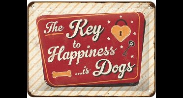 Key to Happiness Metalen wandbord in reliëf 15 x 20 cm.