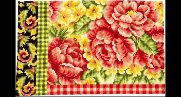 Vervaco - Kruissteektapijt kit - Rozen, ruitjes en krullen - PN-0148091 - Borduren - Borduurpakket - Borduurpakket volwassenen - Borduurpakket kind