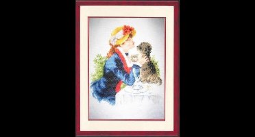 Borduurpakket dame met hond telwerk van Vervaco