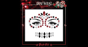 PaintGlow Face Jewels - Day of the Dead - rood/zwart - make-up steentjes - Halloween/Carnaval/verkleden