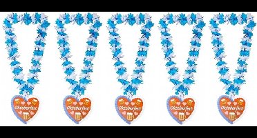 5x Bloemenkransen/hawaiikransen Oktoberfest blauw/wit - Bierfeest verkleed accessoires - Feestartikelen bloemenkransen