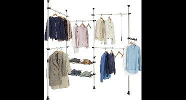 Mara Kledingrek - Klerenrailsysteem - Opbergsysteem - Telescopisch - 2 Manden -  5 Kledingstangen - Wit - Staal