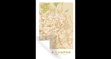 Muurstickers - Sticker Folie - Kaart - Kuala Lumpur - Stadskaart - Plattegrond - Vintage - 20x30 cm - Plakfolie - Muurstickers Kinderkamer - Zelfklevend Behang - Zelfklevend behangpapier - Stickerfolie