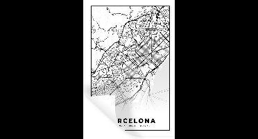 Muurstickers - Sticker Folie - Barcelona - Stadskaart - Plattegrond - Zwart Wit - Kaart - 20x30 cm - Plakfolie - Muurstickers Kinderkamer - Zelfklevend Behang - Zelfklevend behangpapier - Stickerfolie