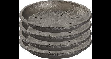 Set van 4x stuks water opvangschaal bakje Planten/bloempot antraciet grijs rond 24 cm - Kunststof - Pot van 30/35 cm diameter