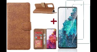 Hoesje Geschikt Voor Samsung Galaxy S20 FE 2022 hoesje - bookcase Bruin - Galaxy S20 FE wallet case portemonnee hoesje - S20 FE book case hoes cover Met 2X screenprotector / tempered glass